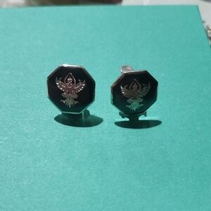 Vintage SENA Sterling Silver Niello Thai Siam Clip On Earrings